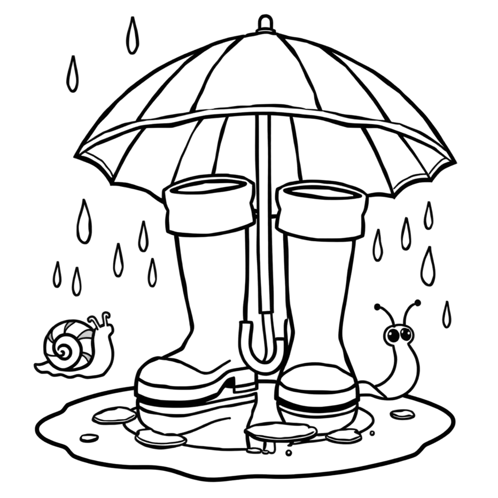 Rainy day puddles, a black and white coloring page