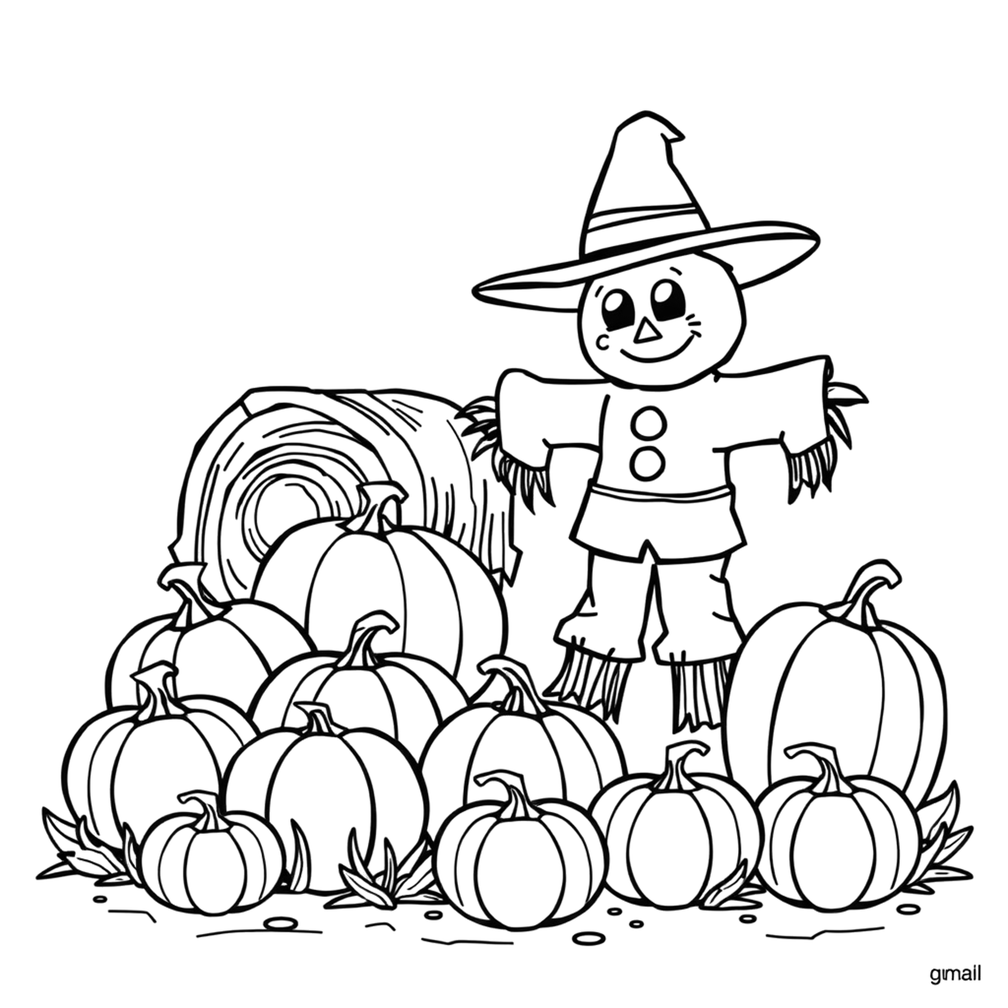The pumpkin patch, a black and white coloring page