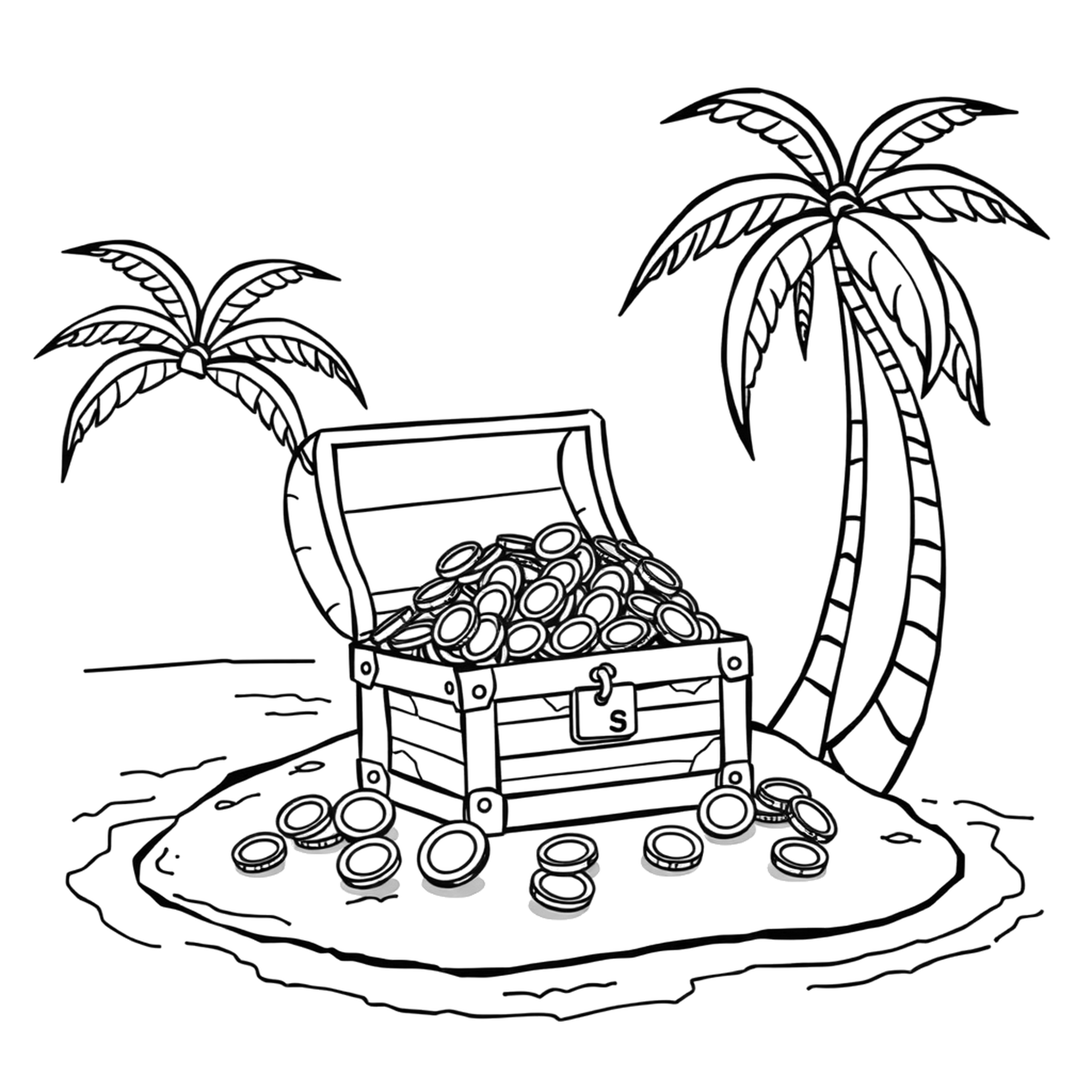 A treasure map, a black and white coloring page