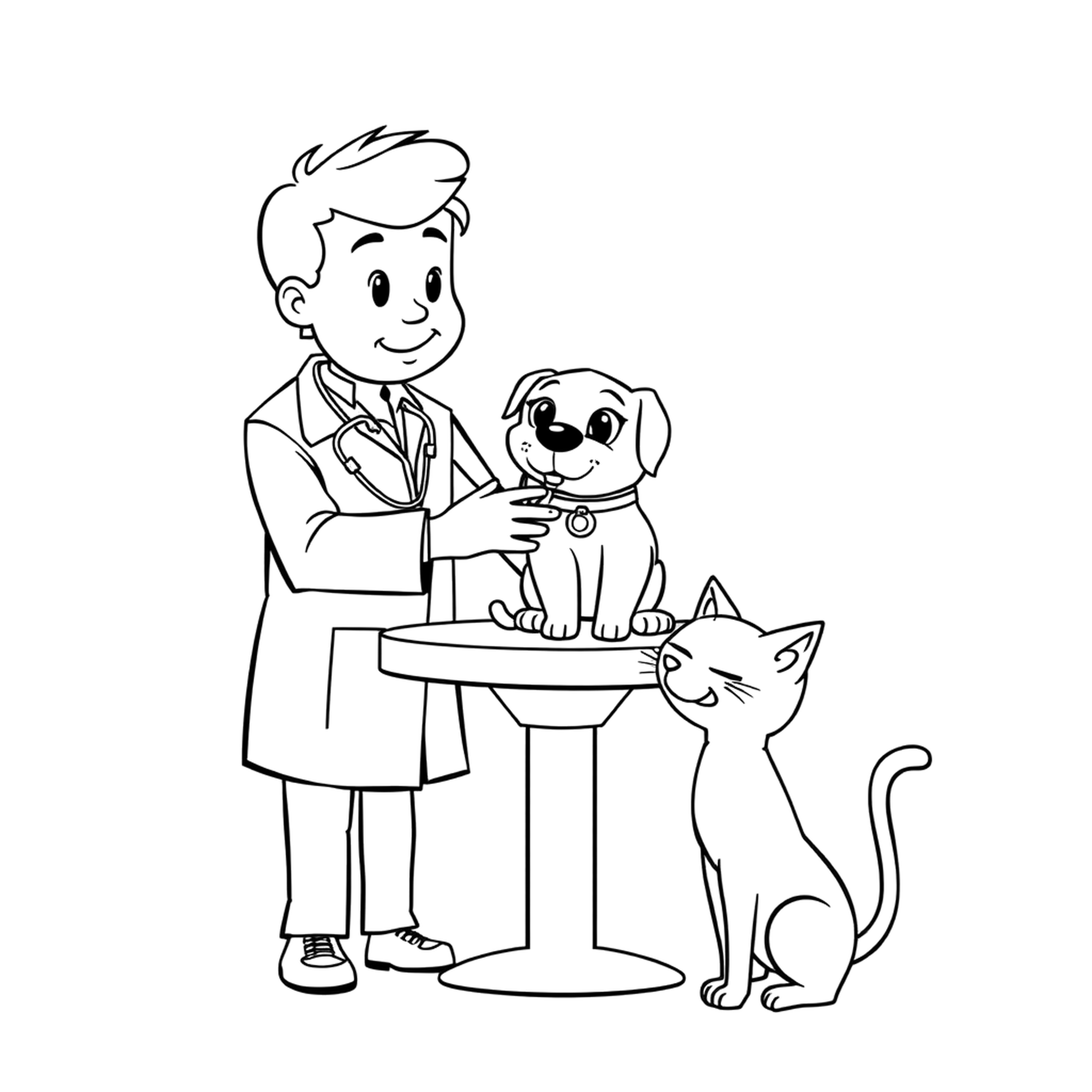 A visit to the vet, a black and white coloring page