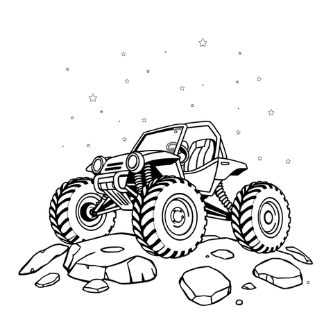 A moon buggy ride, a black and white coloring page
