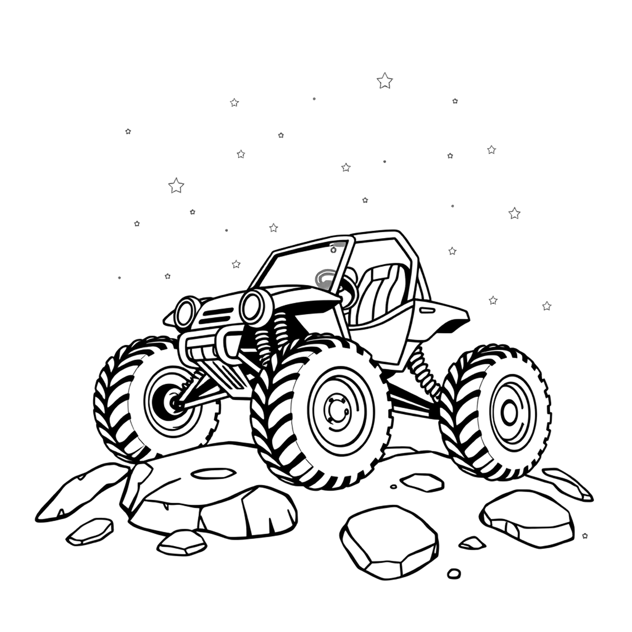 A moon buggy ride, a black and white coloring page