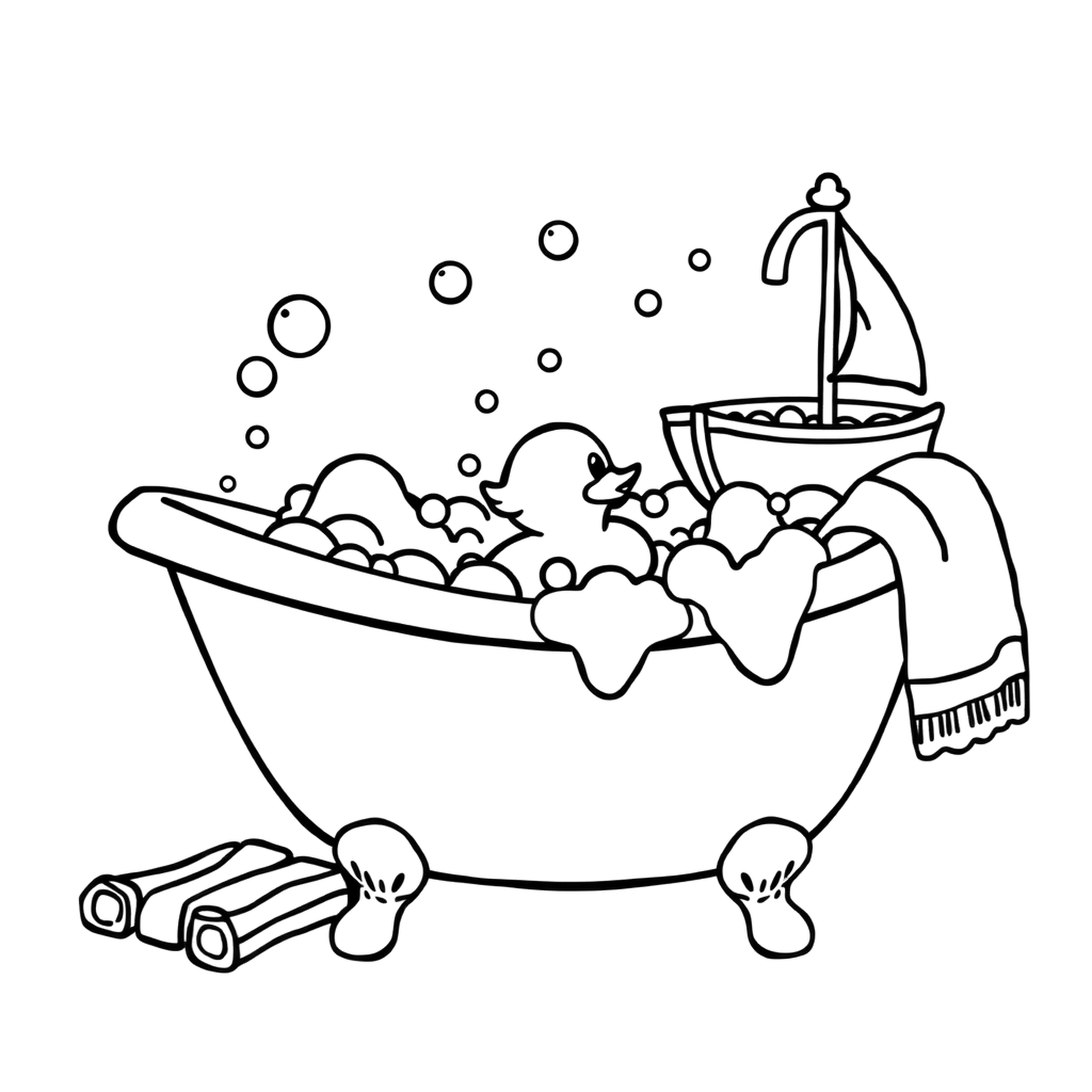 Bath time bubbles, a black and white coloring page